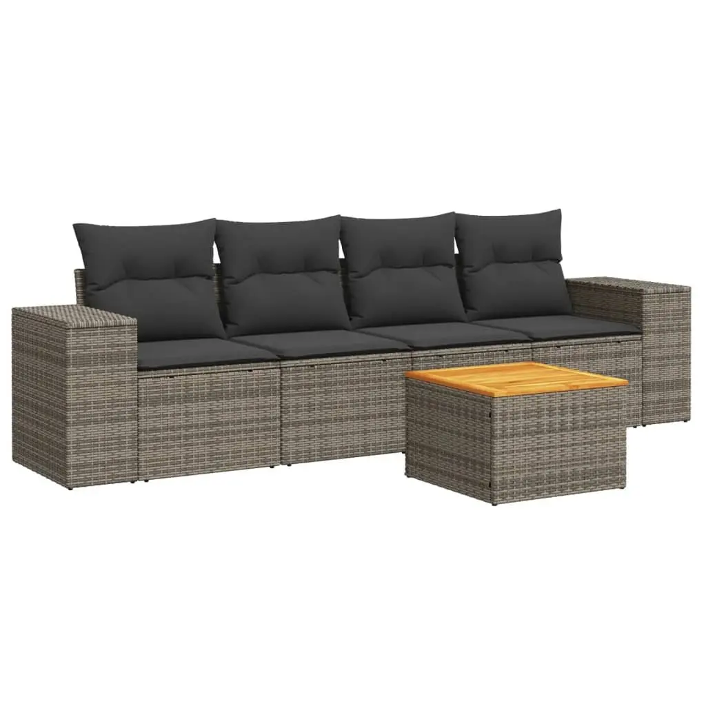 Garden Sofa Set PE Rattan Modular 5 Piece Grey with Cushions