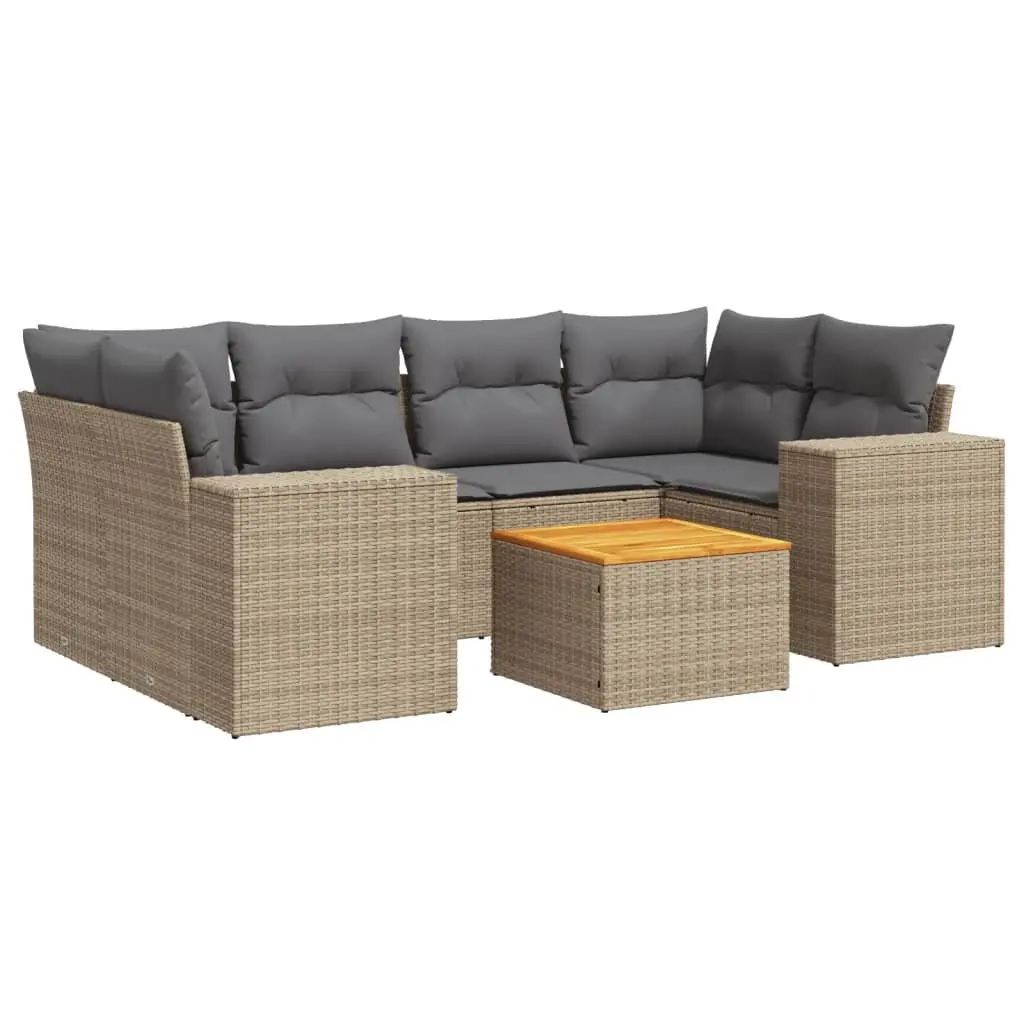 7 Piece Garden Sofa Set PE Rattan Modular Outdoor Patio Furniture Beige with Cushions