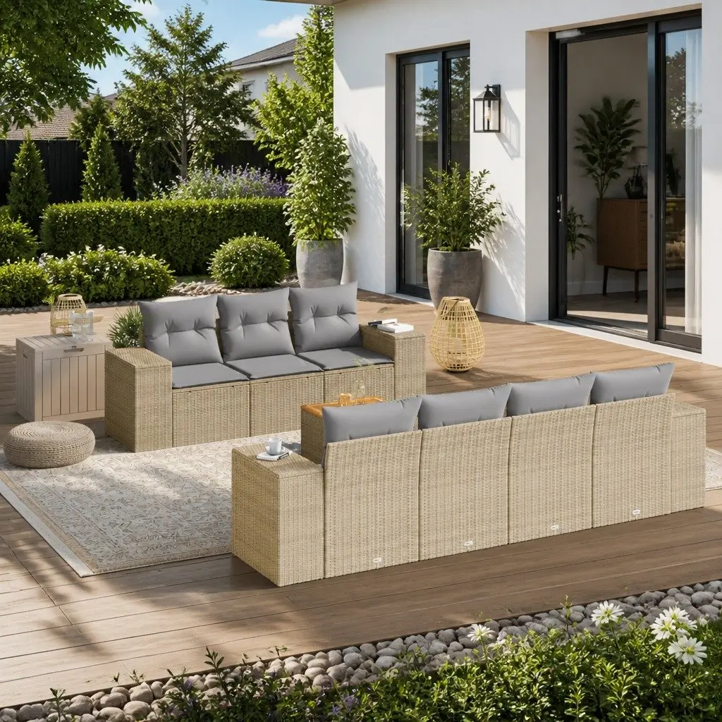 Garden Sofa Set 8 Piece Outdoor Furniture Patio Conversation Beige with Cushions