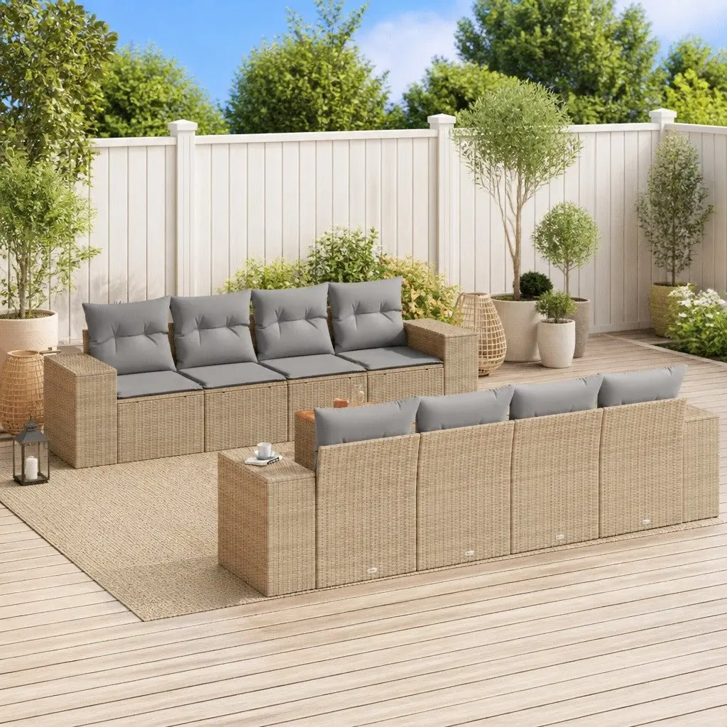Outdoor Garden Sofa Set 9 Piece Patio Furniture with Cushions Beige Modular