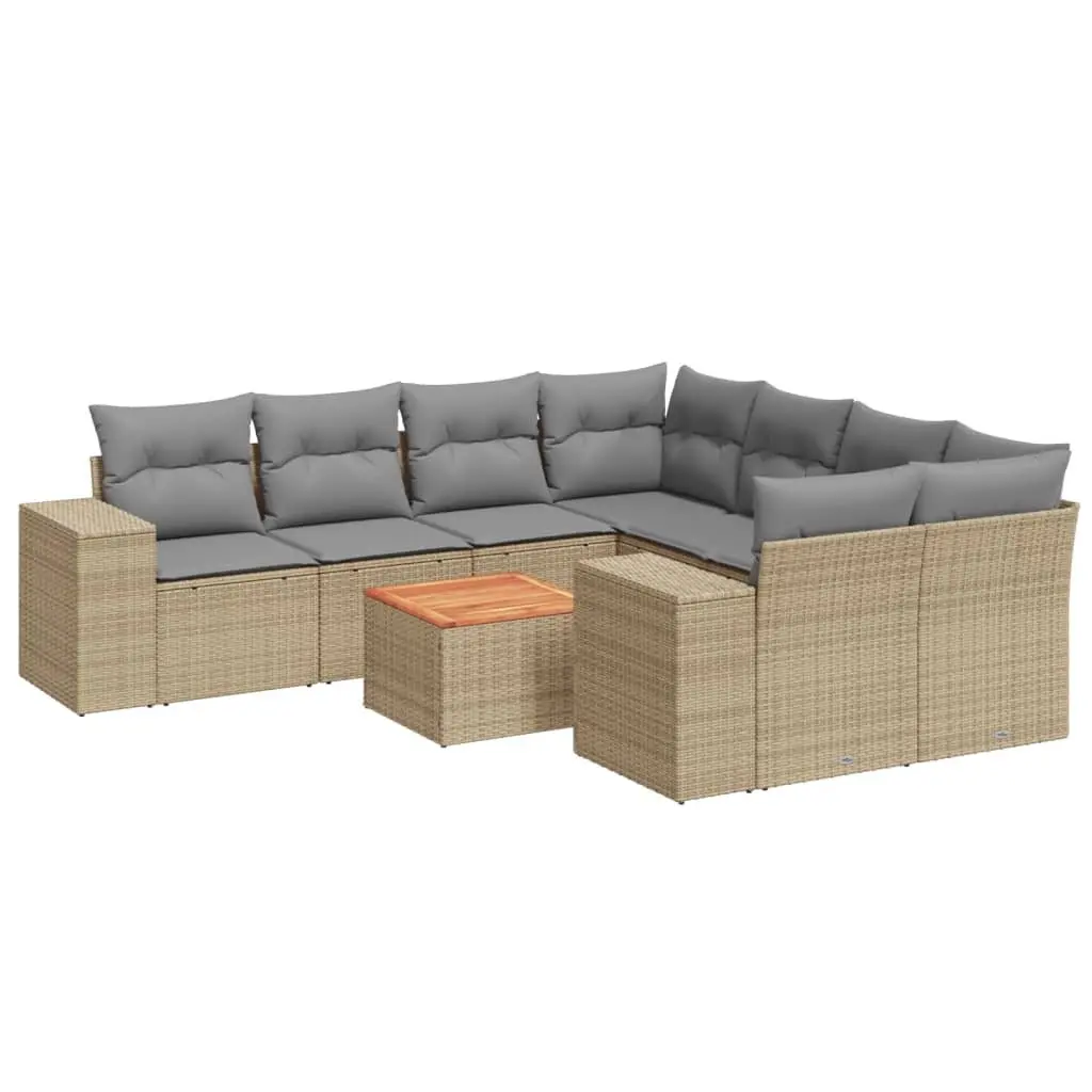 Garden Sofa Set 9 Piece Outdoor Furniture Beige Poly Rattan with Cushions Patio