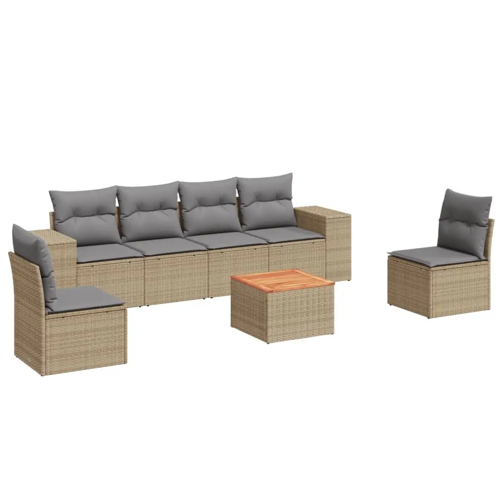 Garden Sofa Set 7 Piece Outdoor Furniture Patio Beige with Cushions Modular