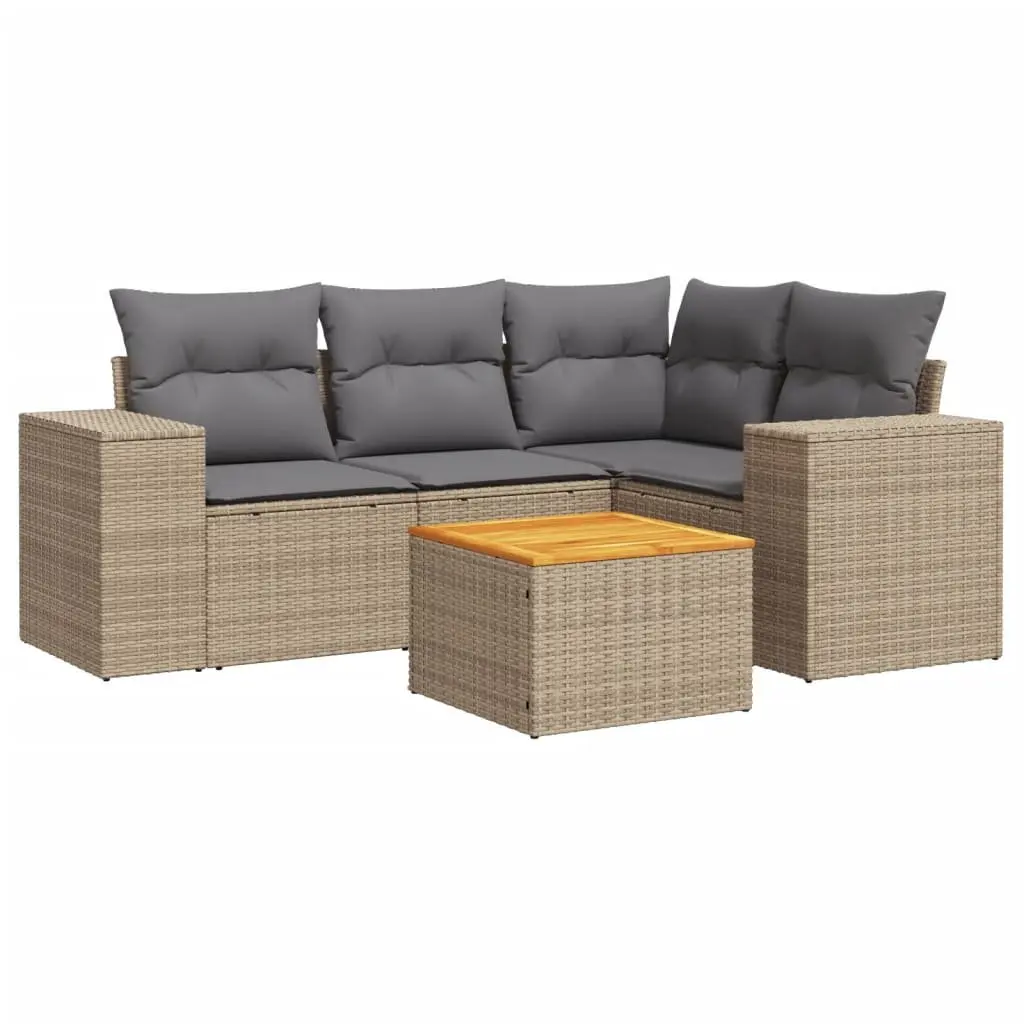 Garden Sofa Set PE Rattan 5 Piece Outdoor Furniture Beige with Cushions
