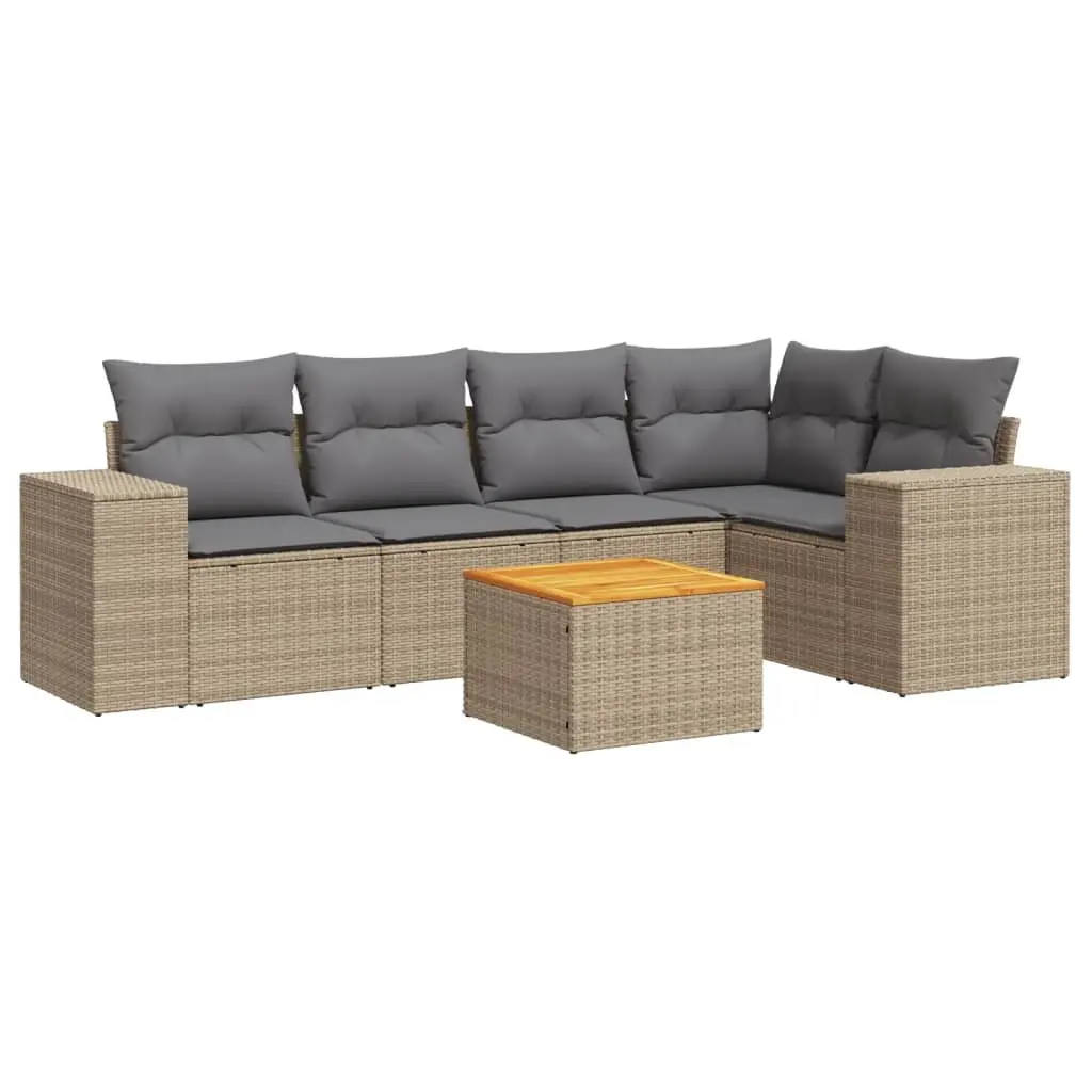 Garden Sofa Set PE Rattan 6 Piece Outdoor Furniture Beige Cushions Modular
