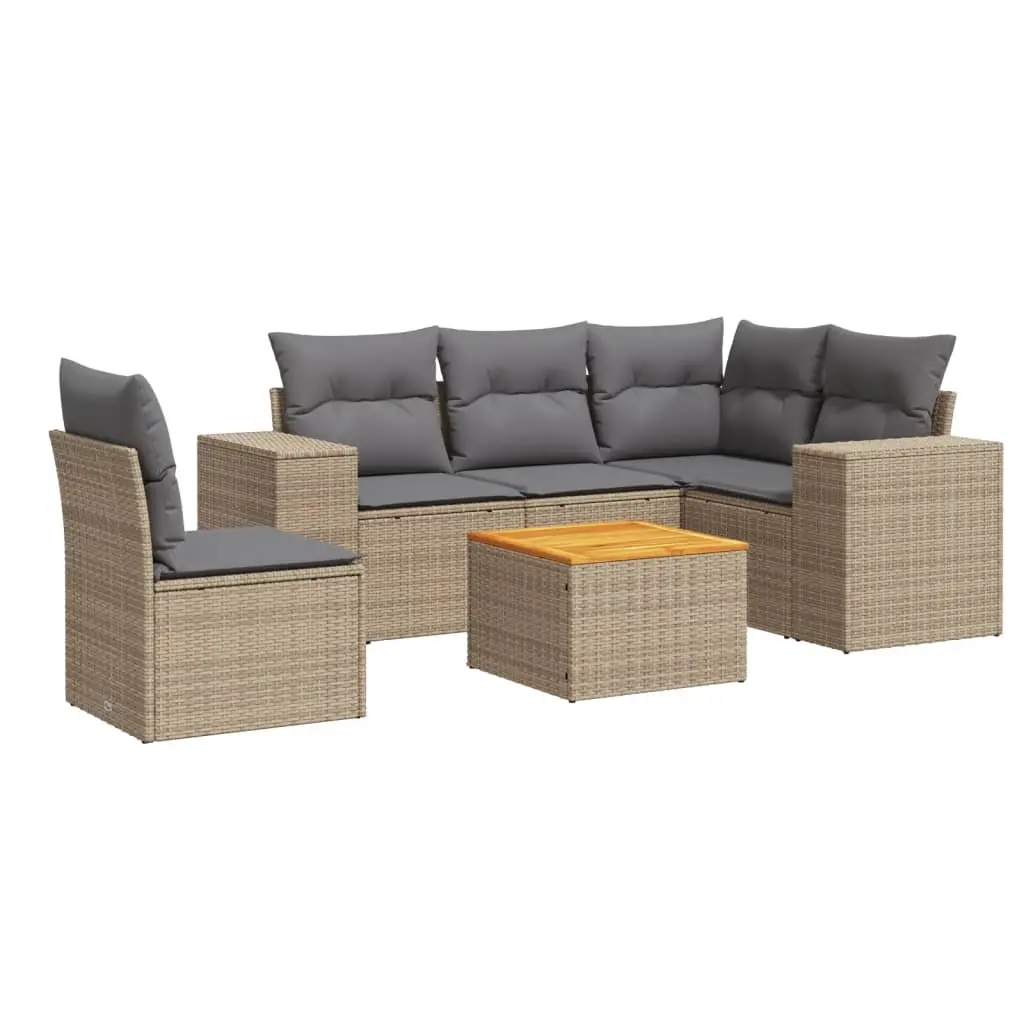 Garden Sofa Set 6 Piece Outdoor Furniture Beige Rattan with Cushions Patio