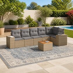 7 Piece Garden Sofa Set Outdoor Furniture Beige Poly Rattan with Cushions Patio