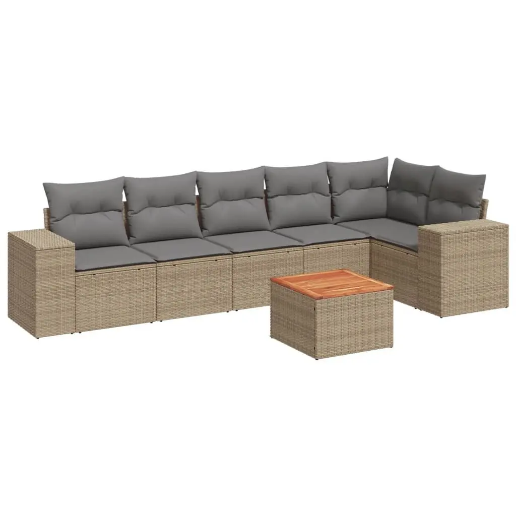 7 Piece Garden Sofa Set Poly Rattan Beige with Cushions Modular Outdoor Furniture
