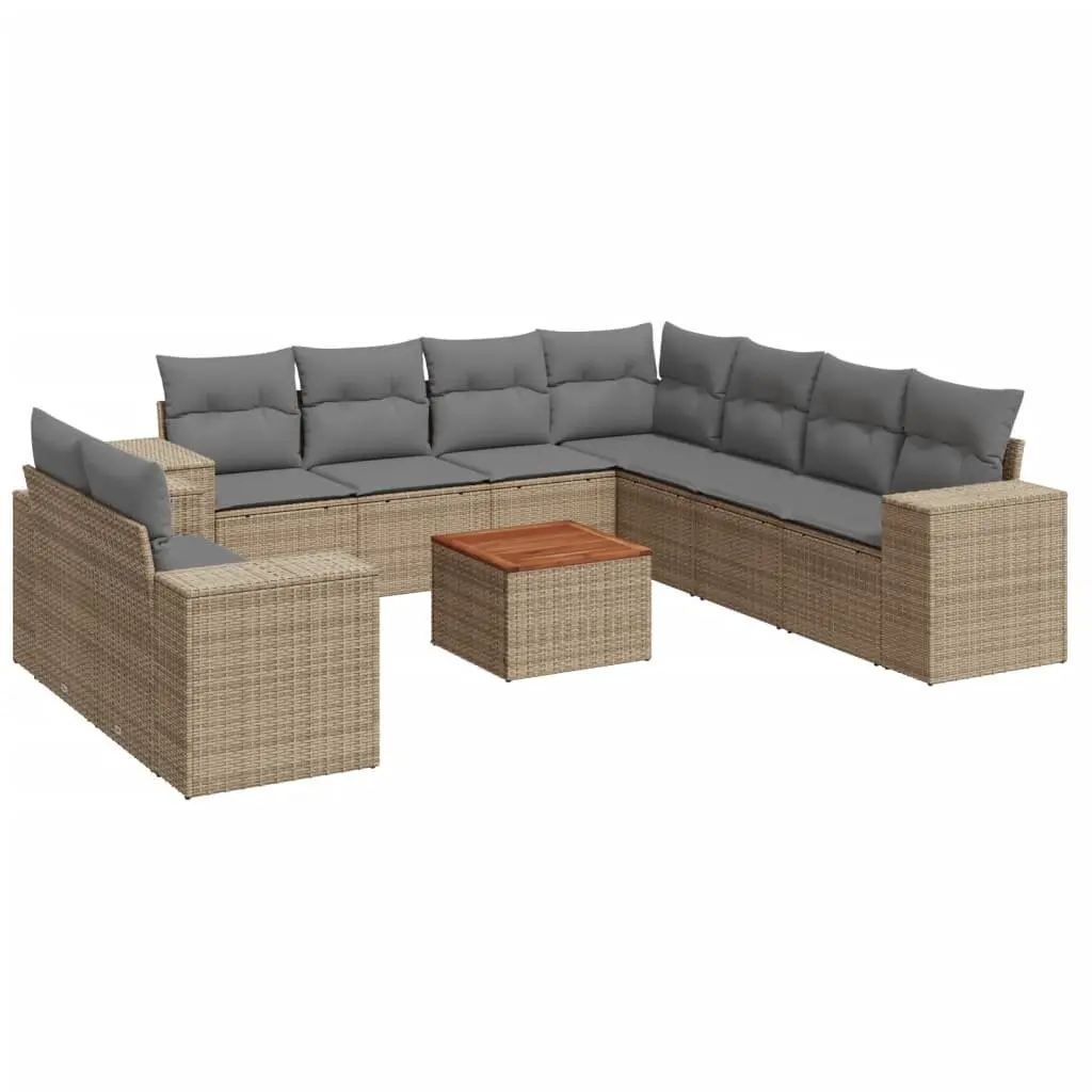 Garden Sofa Set 10 Piece Poly Rattan Outdoor Furniture Beige Patio Lounge