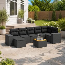 Garden Sofa Set 8 Piece Outdoor Furniture Patio Lounge Black Poly Rattan Modular