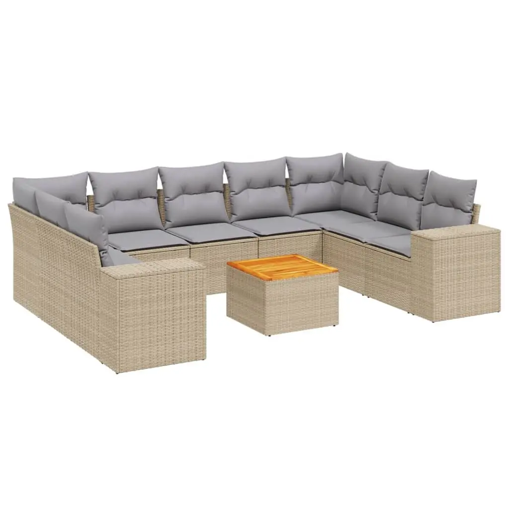 Garden Sofa Set 10 Piece Outdoor Patio Furniture Beige Poly Rattan with Cushions