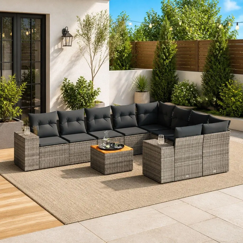 Garden Sofa Set PE Rattan 10 Piece Outdoor Furniture Grey Patio Sectional