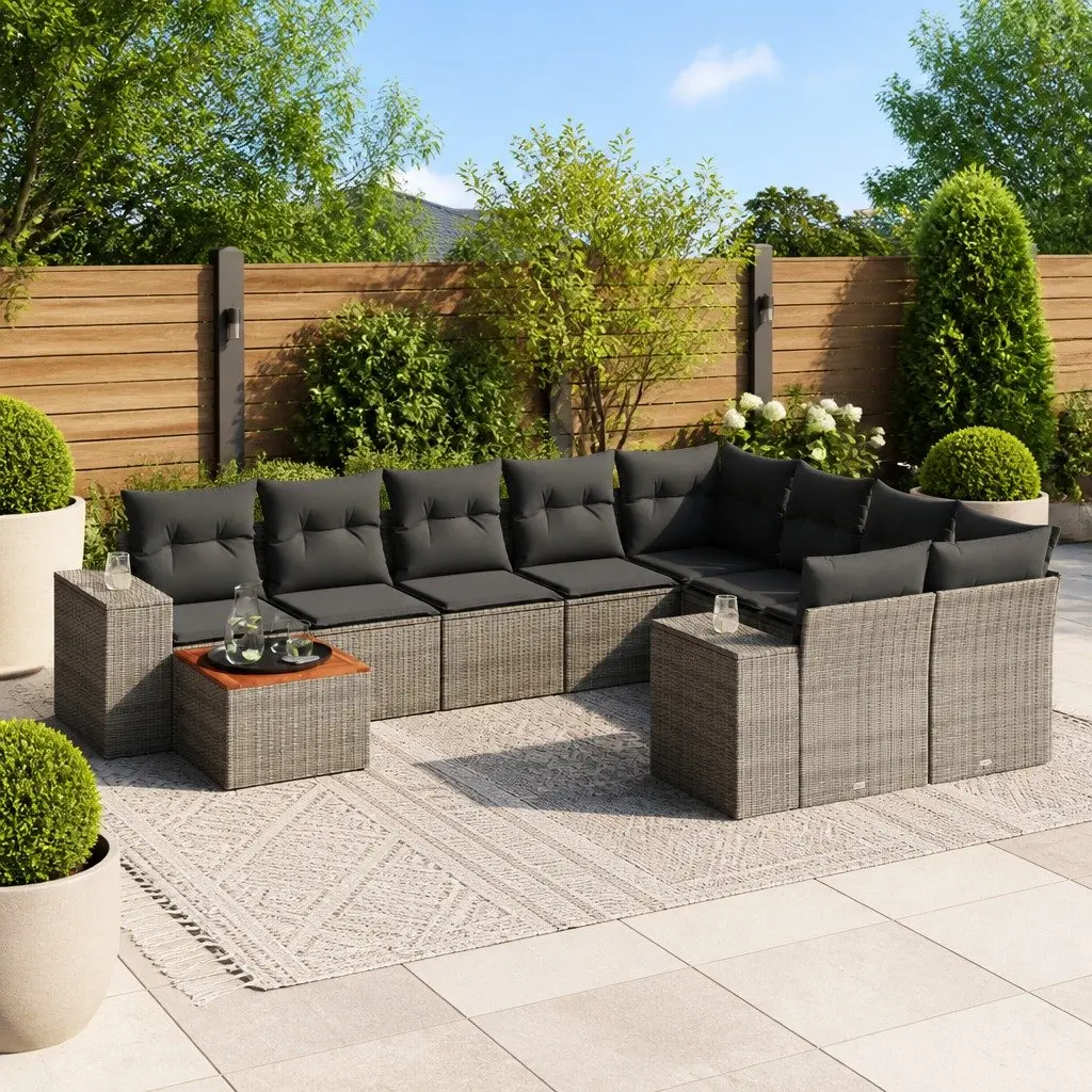 Garden Sofa Set PE Rattan 10 Piece Outdoor Furniture Grey Modular Patio Lounge