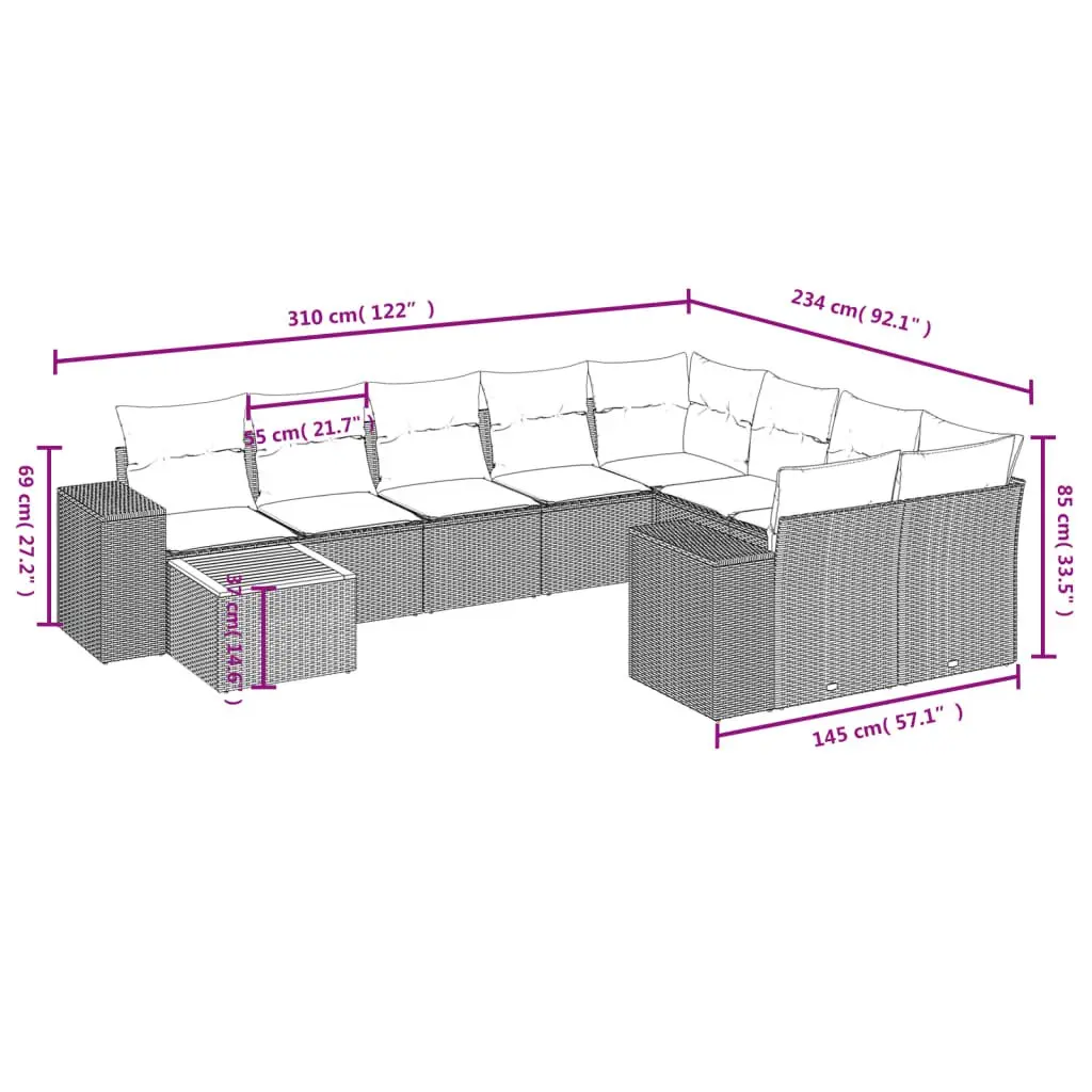 Garden Sofa Set PE Rattan 10 Piece Outdoor Furniture Grey Modular Patio Lounge