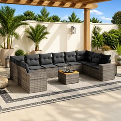 Garden Sofa Set 11 Piece Outdoor Furniture Grey Patio Seating with Cushions
