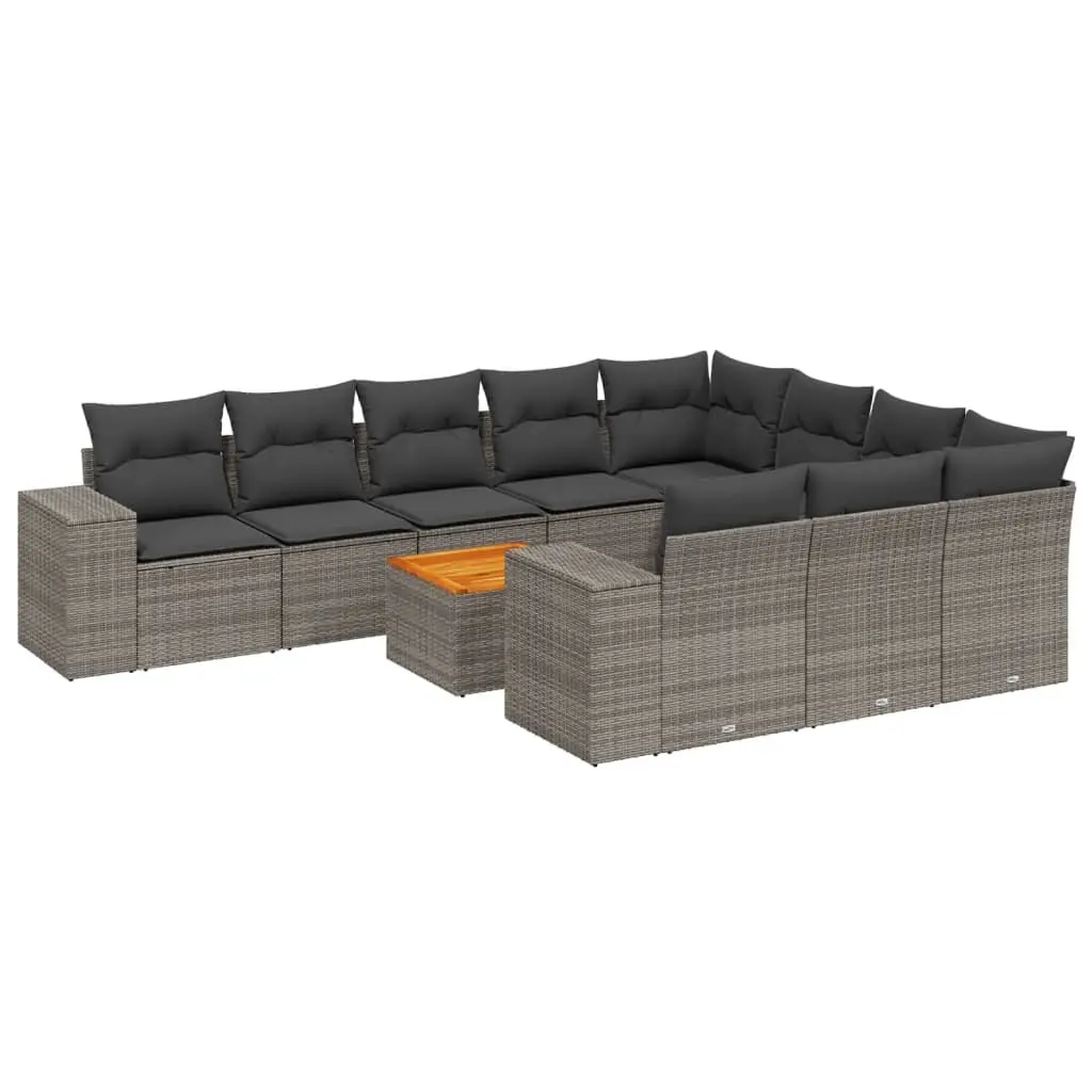 Garden Sofa Set PE Rattan 11 Piece Outdoor Furniture Grey Cushioned Patio Seating