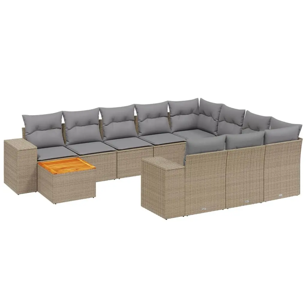 Garden Sofa Set PE Rattan 11 Piece Outdoor Furniture Beige Patio Seating with Cushions