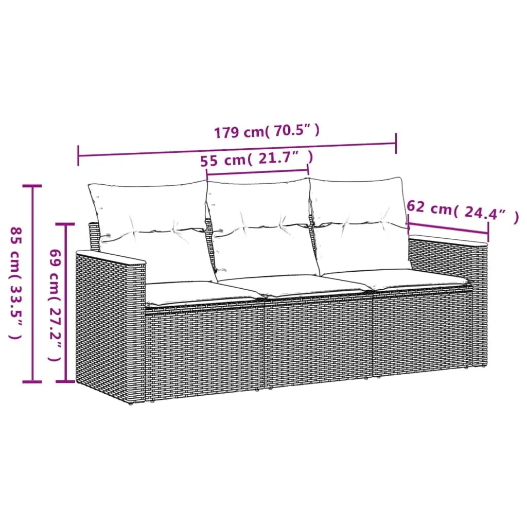 3 Piece Modular Outdoor Sofa Set Beige Poly Rattan Patio Furniture