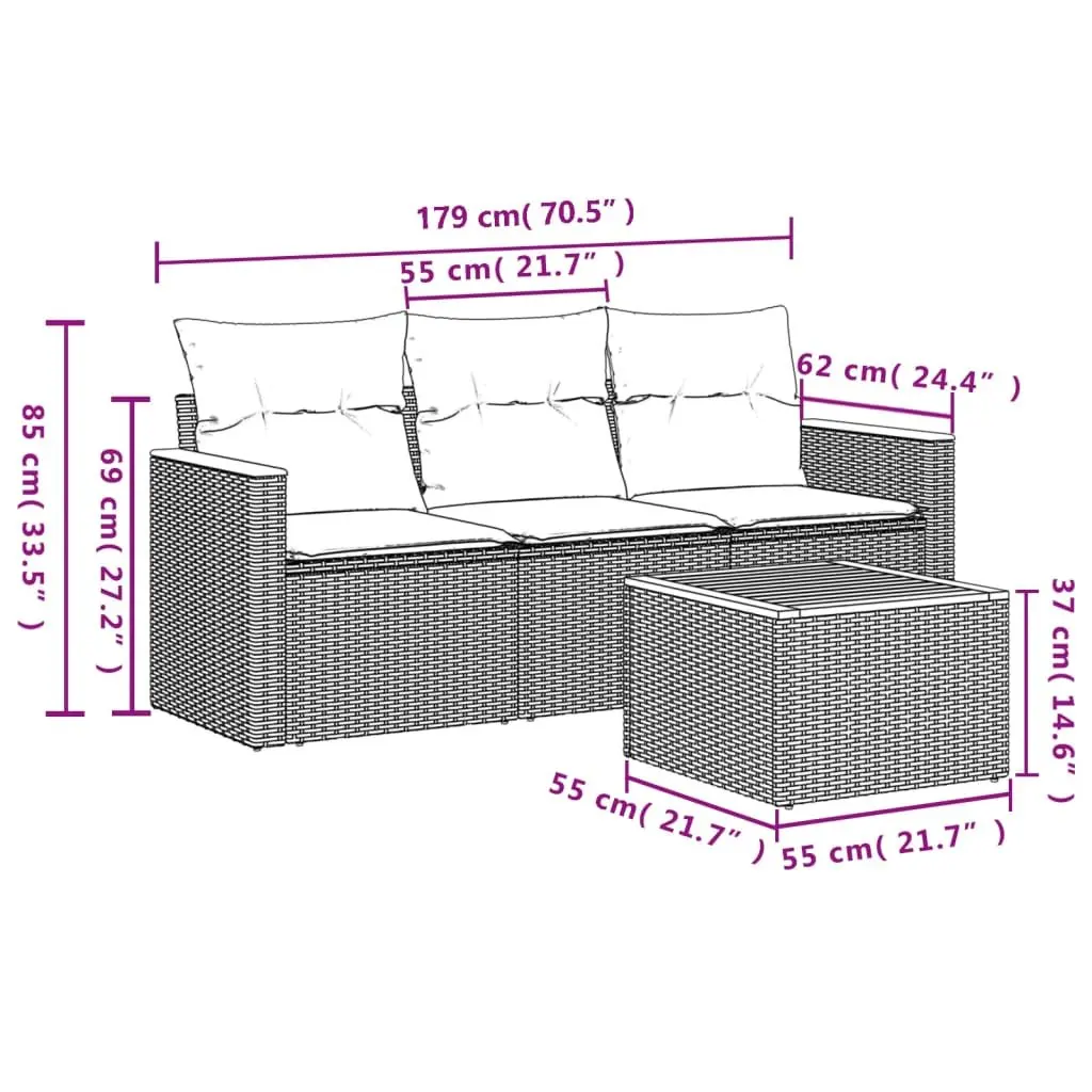 Garden Sofa Set 4 Piece Outdoor Furniture Patio Lounge Grey Poly Rattan Modular