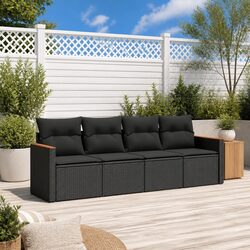 Garden Sofa Set 4 Piece Outdoor Furniture Patio Lounge Black Rattan Cushions