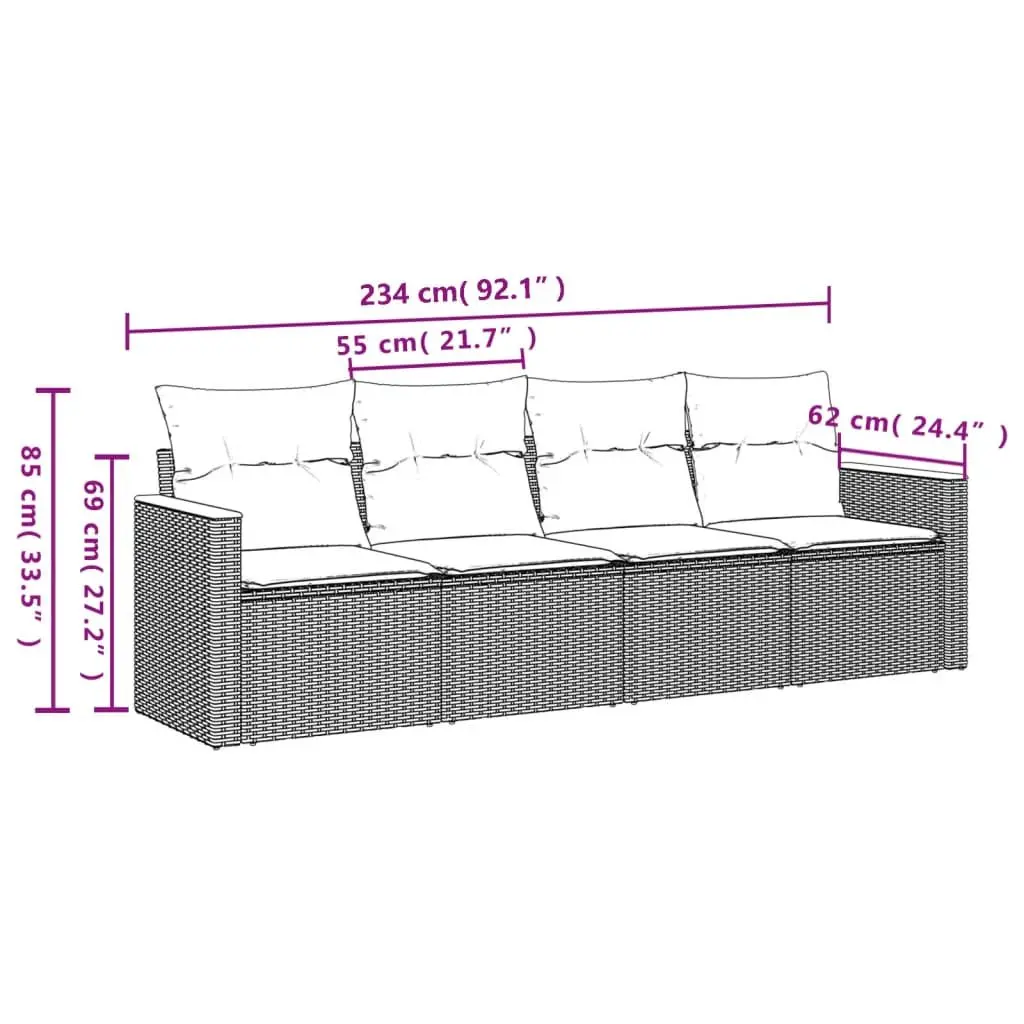 Garden Sofa Set PE Rattan Frame Powder-coated Steel 4 Piece Black