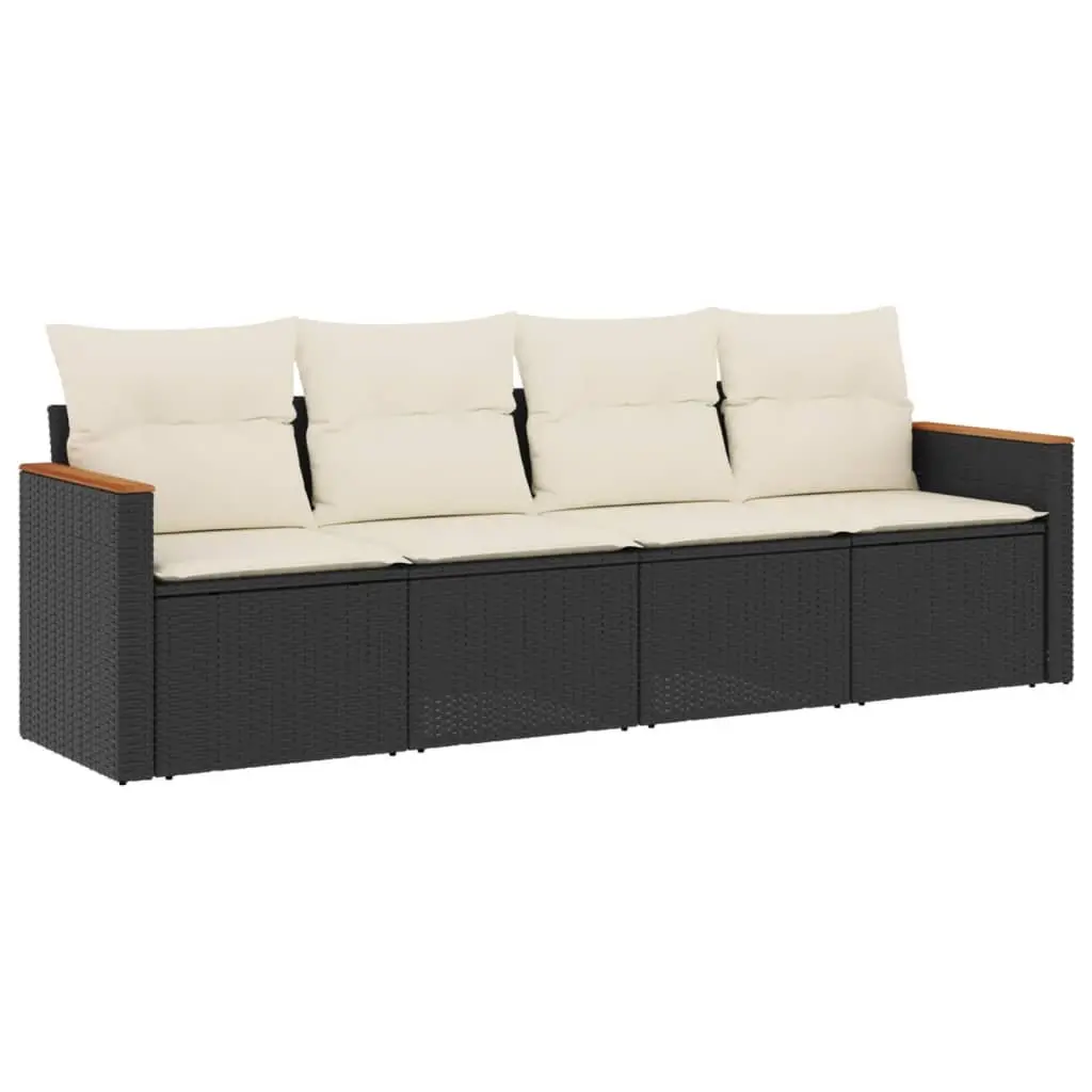 Garden Sofa Set 4 Piece Outdoor Patio Furniture with Cushions Black Rattan