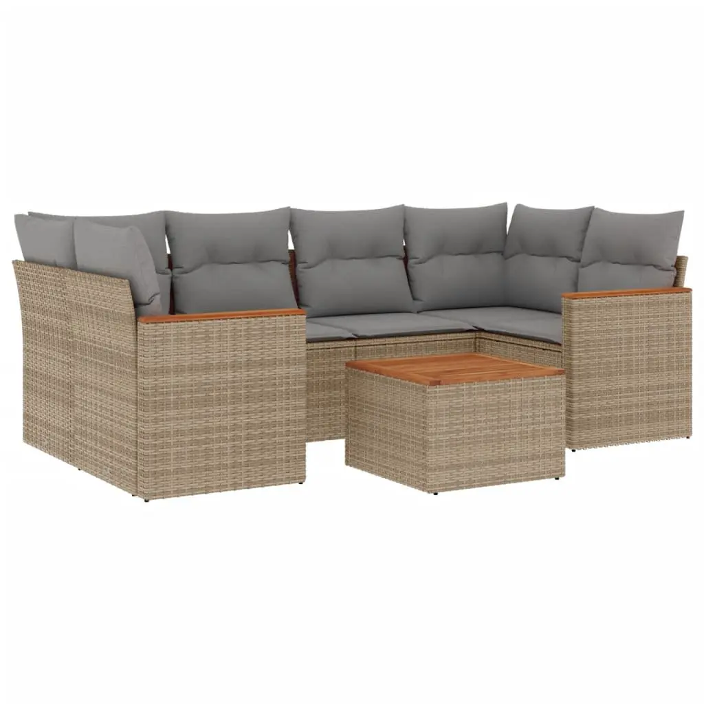 Outdoor Garden Sofa Set Modular Beige Poly Rattan 7 Piece Patio Lounge Furniture