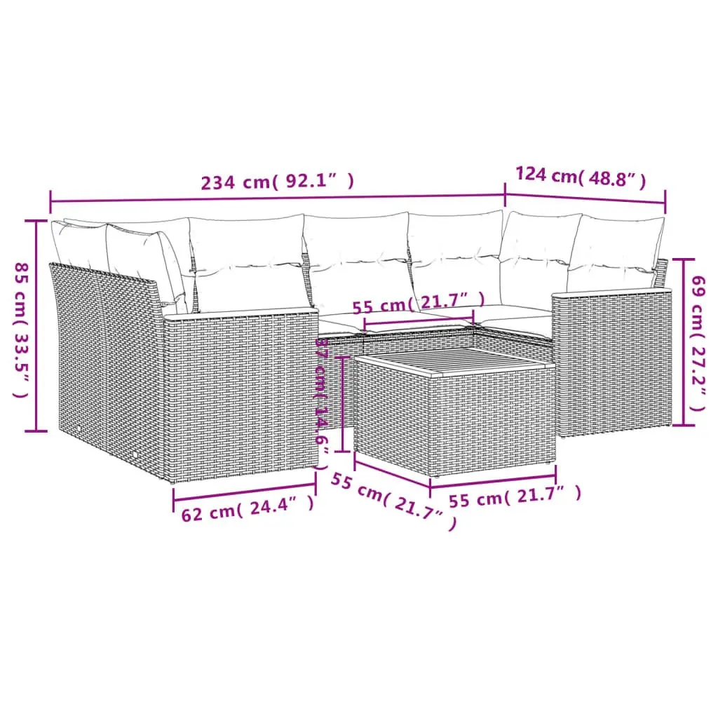 Outdoor Garden Sofa Set Modular Beige Poly Rattan 7 Piece Patio Lounge Furniture
