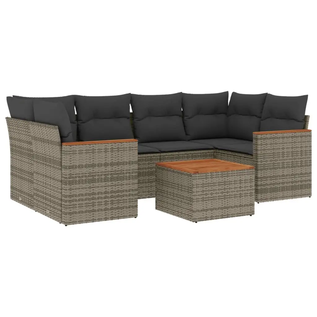 7 Piece Garden Sofa Set with Cushions Grey Outdoor Patio Furniture Poly Rattan