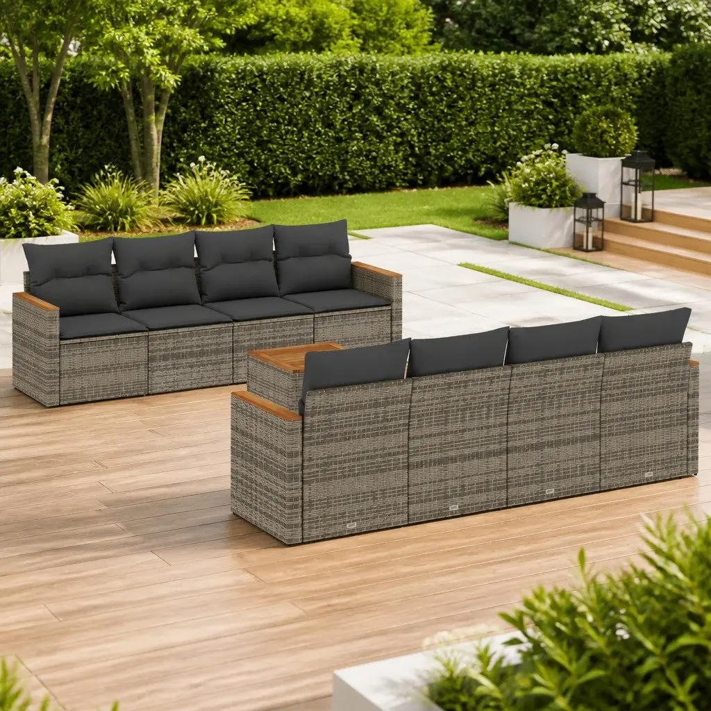 Garden Sofa Set Modular Grey PE Rattan 9 Piece Outdoor Furniture Patio Lounge
