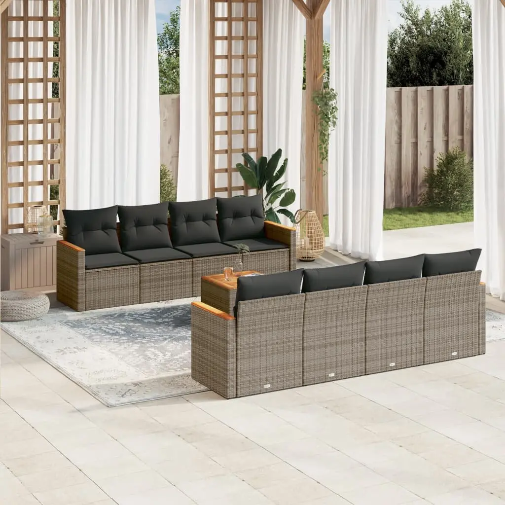Garden Sofa Set Modular Grey PE Rattan 9 Piece Outdoor Furniture Patio Lounge