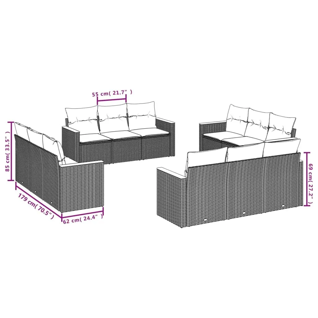 Garden Sofa Set Modular PE Rattan 12 Piece Outdoor Furniture Black