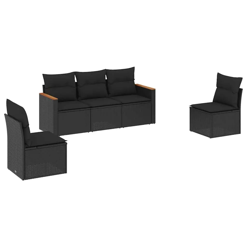 Garden Sofa Set PE Rattan Modular 5 Piece Outdoor Furniture Black