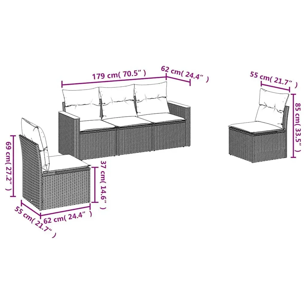 Garden Sofa Set PE Rattan Modular 5 Piece Outdoor Furniture Black