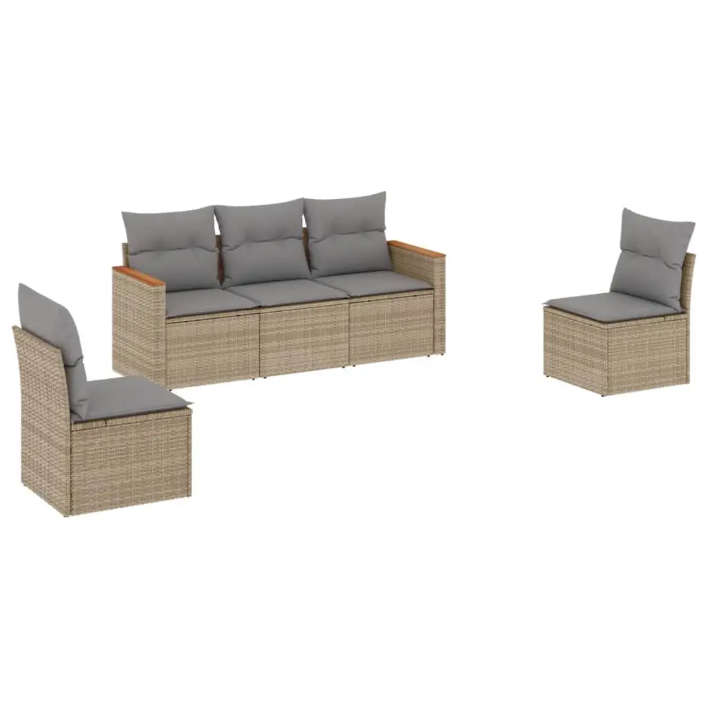 Garden Sofa Set PE Rattan Modular 5 Piece Outdoor Patio Furniture Beige Cushions