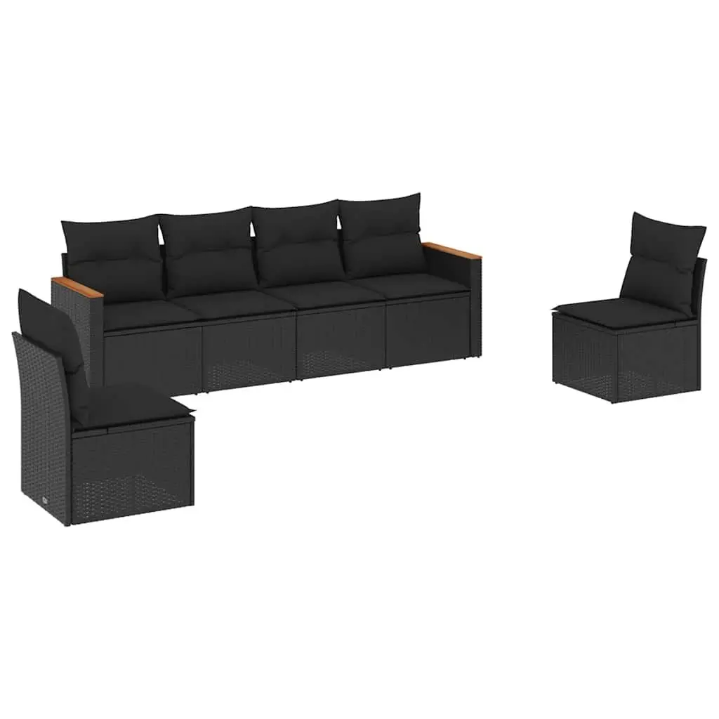Garden Sofa Set PE Rattan 6 Piece Outdoor Furniture Modular Black