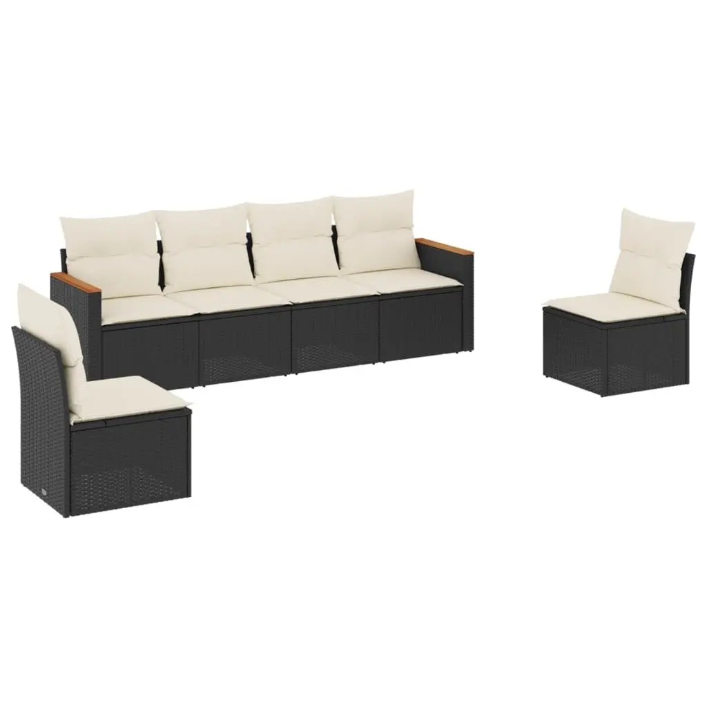 Garden Sofa Set Modular PE Rattan 6 Piece Outdoor Furniture Black
