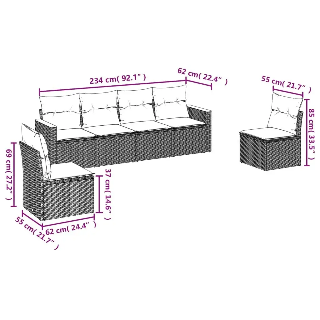 Garden Sofa Set Modular PE Rattan 6 Piece Outdoor Furniture Grey
