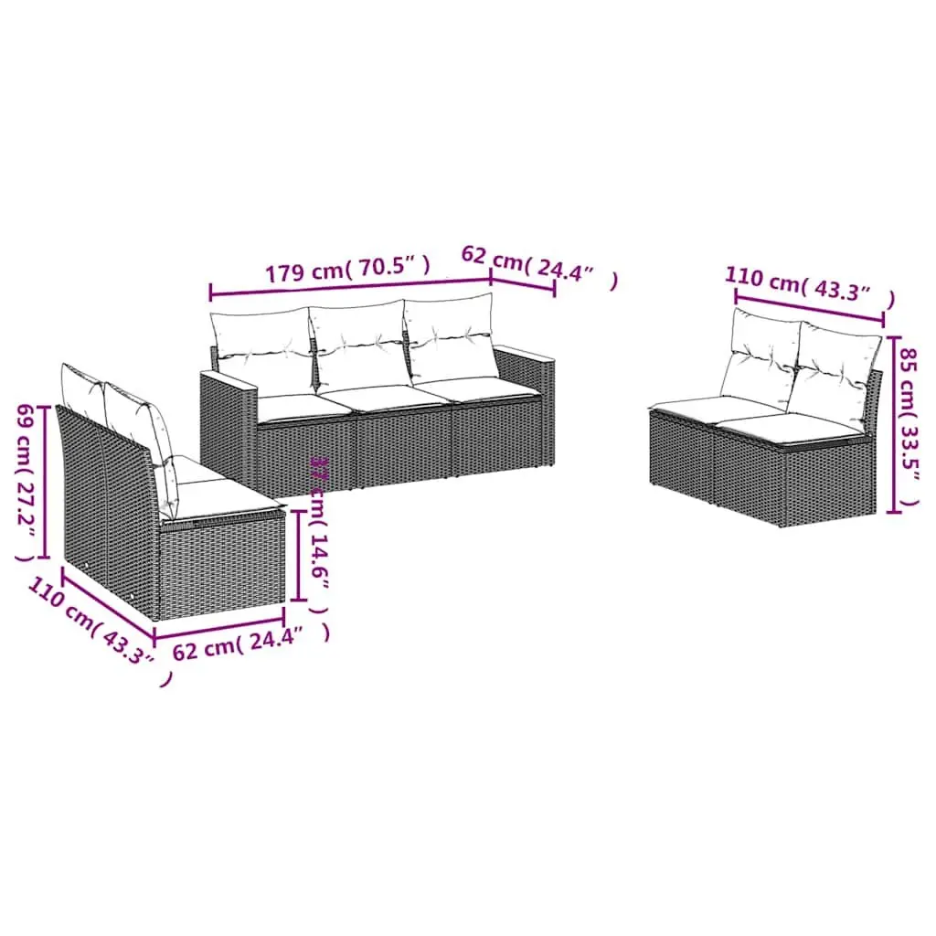 Garden Sofa Set 7 Piece Outdoor Furniture Patio Seating Black Modular Cushions