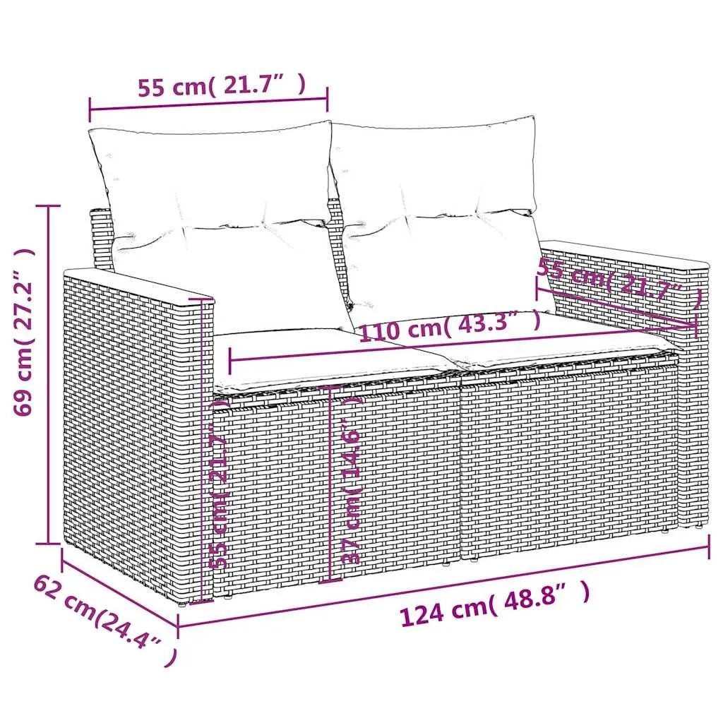 Garden Sofa Set 7 Piece Outdoor Furniture Patio Seating Black Modular Cushions