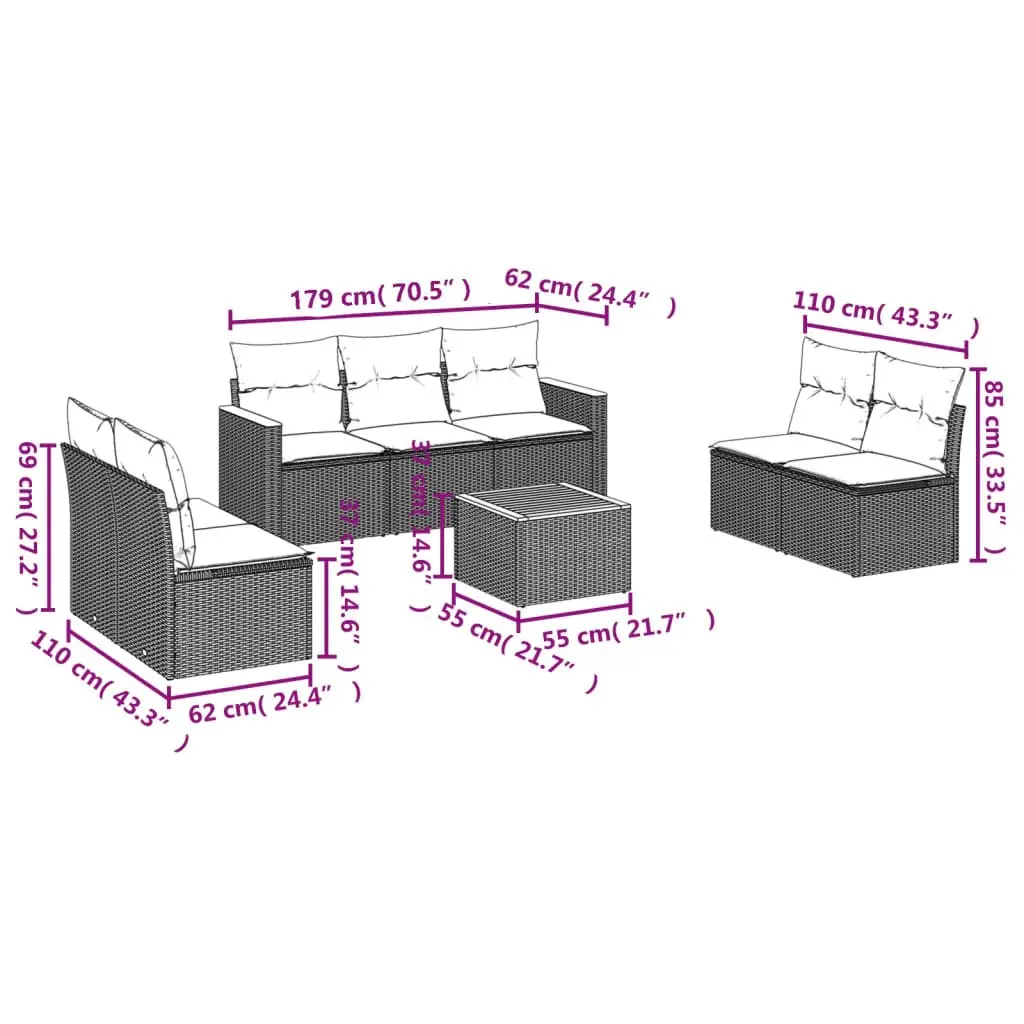 8 Piece Garden Sofa Set PE Rattan Steel Frame Acacia Wood Table Grey Outdoor Furniture