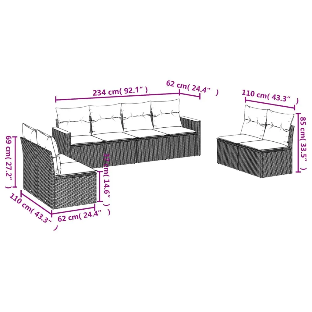 Garden Sofa Set Modular PE Rattan 8 Piece Outdoor Furniture Patio Lounge Black