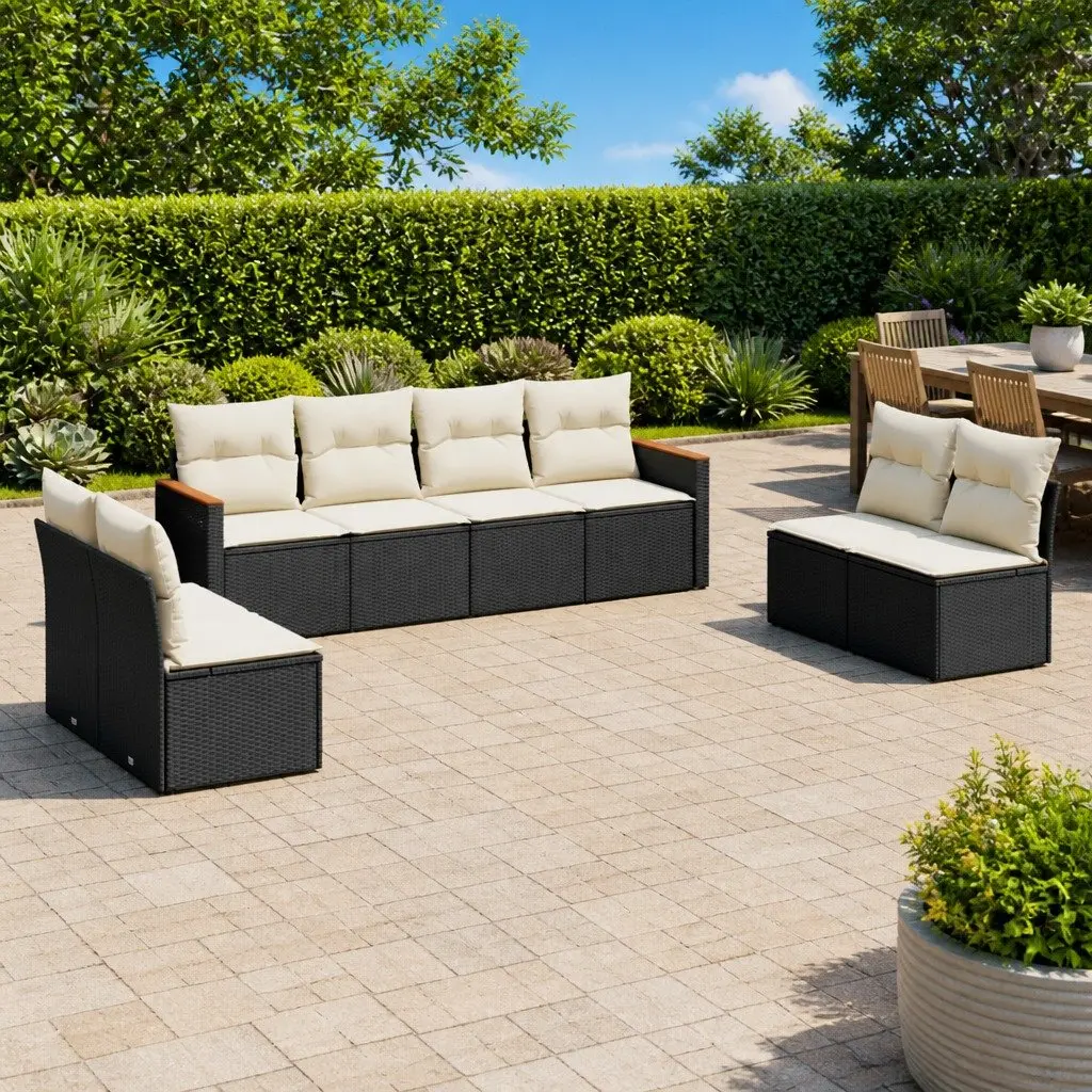Garden Sofa Set Modular 8 Piece Outdoor Patio Furniture Black PE Rattan