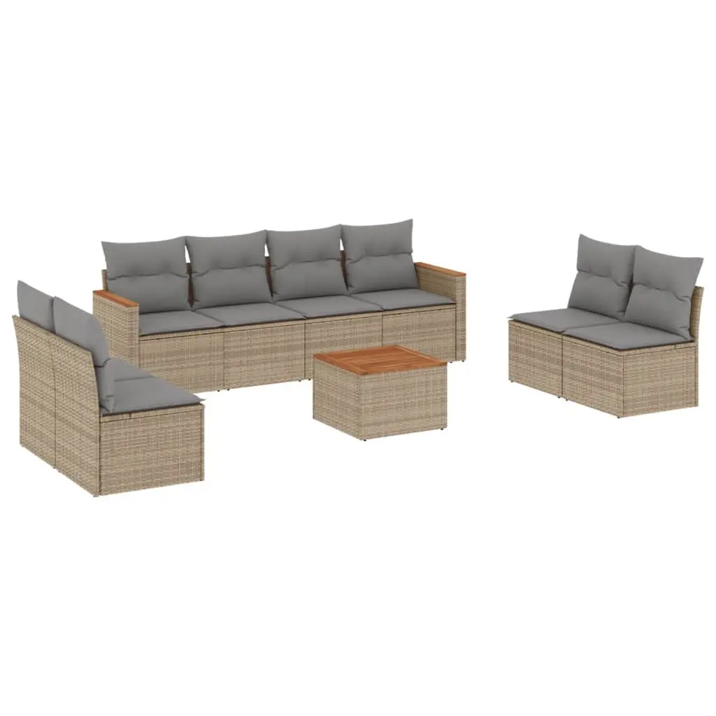 Garden Sofa Set 9 Piece Outdoor Furniture Beige Poly Rattan Patio Lounge Suite