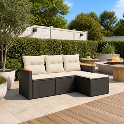 Versatile 4-Piece Black Garden Sofa Set for Outdoor Use