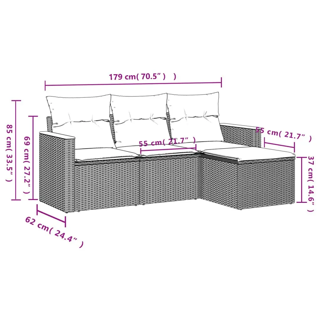 Outdoor Garden Sofa Set PE Rattan Modular 4 Piece Black