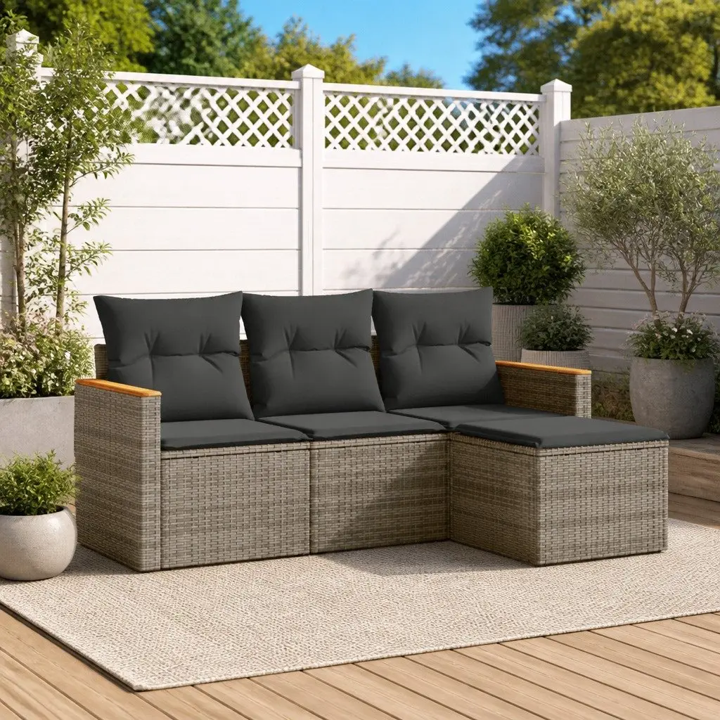 Garden Sofa Set 4 Piece Outdoor Furniture Patio Grey Poly Rattan Modular Seating