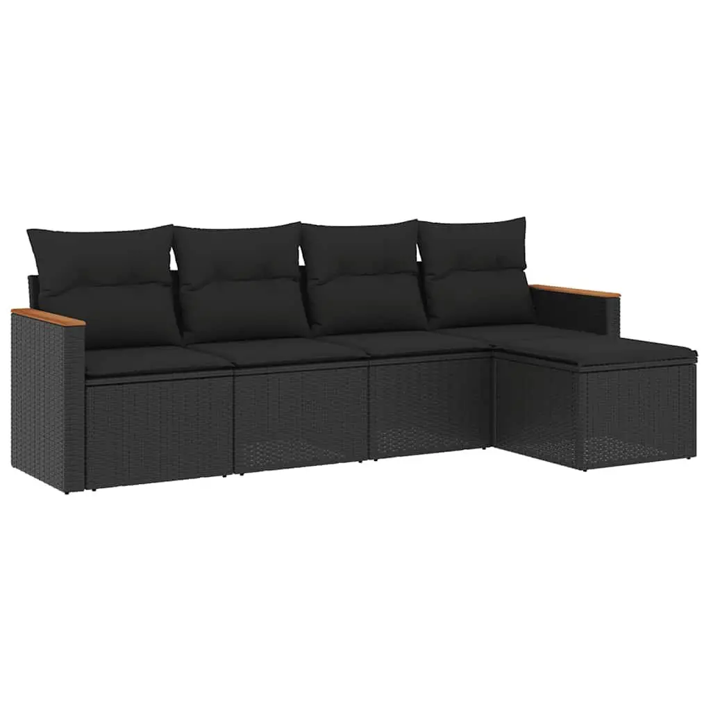 Garden Sofa Set Modular PE Rattan 5 Piece Outdoor Furniture Black