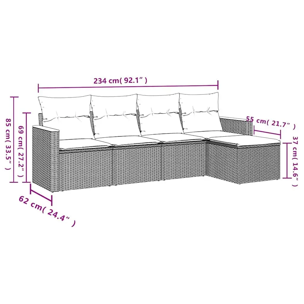 Garden Sofa Set Modular PE Rattan 5 Piece Outdoor Furniture Black