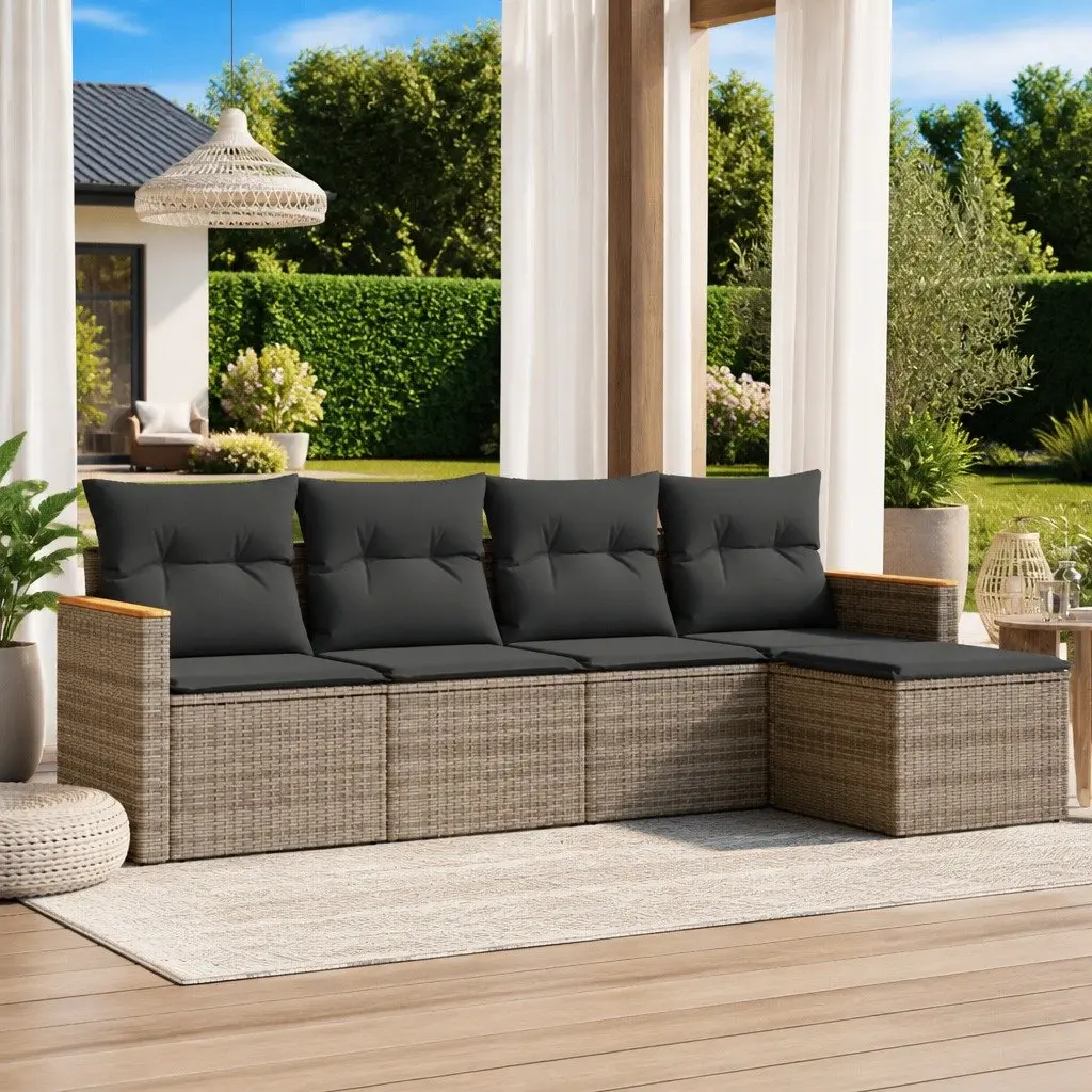 5 Piece Garden Sofa Set with Cushions Grey Outdoor Furniture Patio Sectional