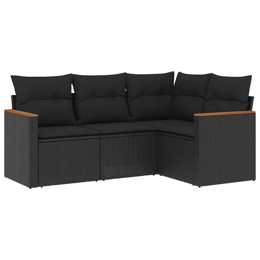 Garden Sofa Set PE Rattan 4 Piece Outdoor Furniture Black with Cushions